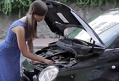 Sexy czech teen girl having sex with old man for helping with her car