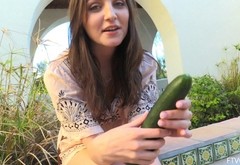 She throats a cucumber before she slams it into her pussy